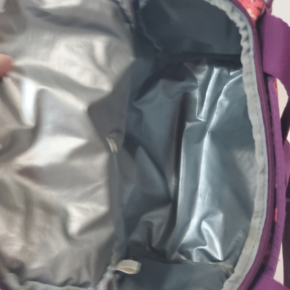 BYO Built Nosh Purple Pink Ivory Abstract Print 1 Zipped Pocket 2 End Pockets - Picture 8 of 10